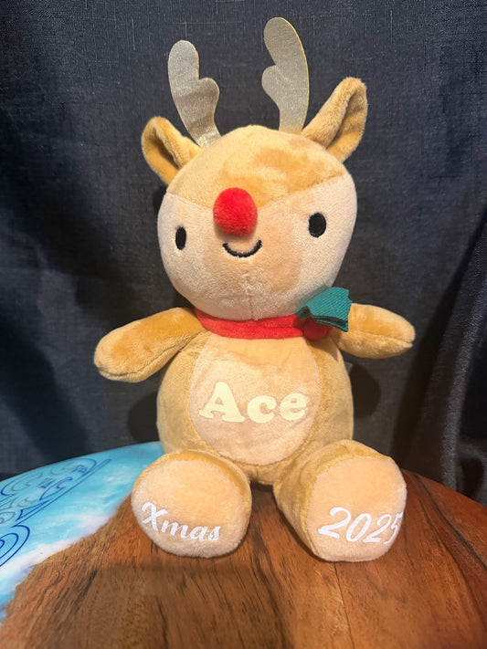 Personalised Christmas Reindeer Plush – 28cm | “Xmas 2025” Keepsake Toy