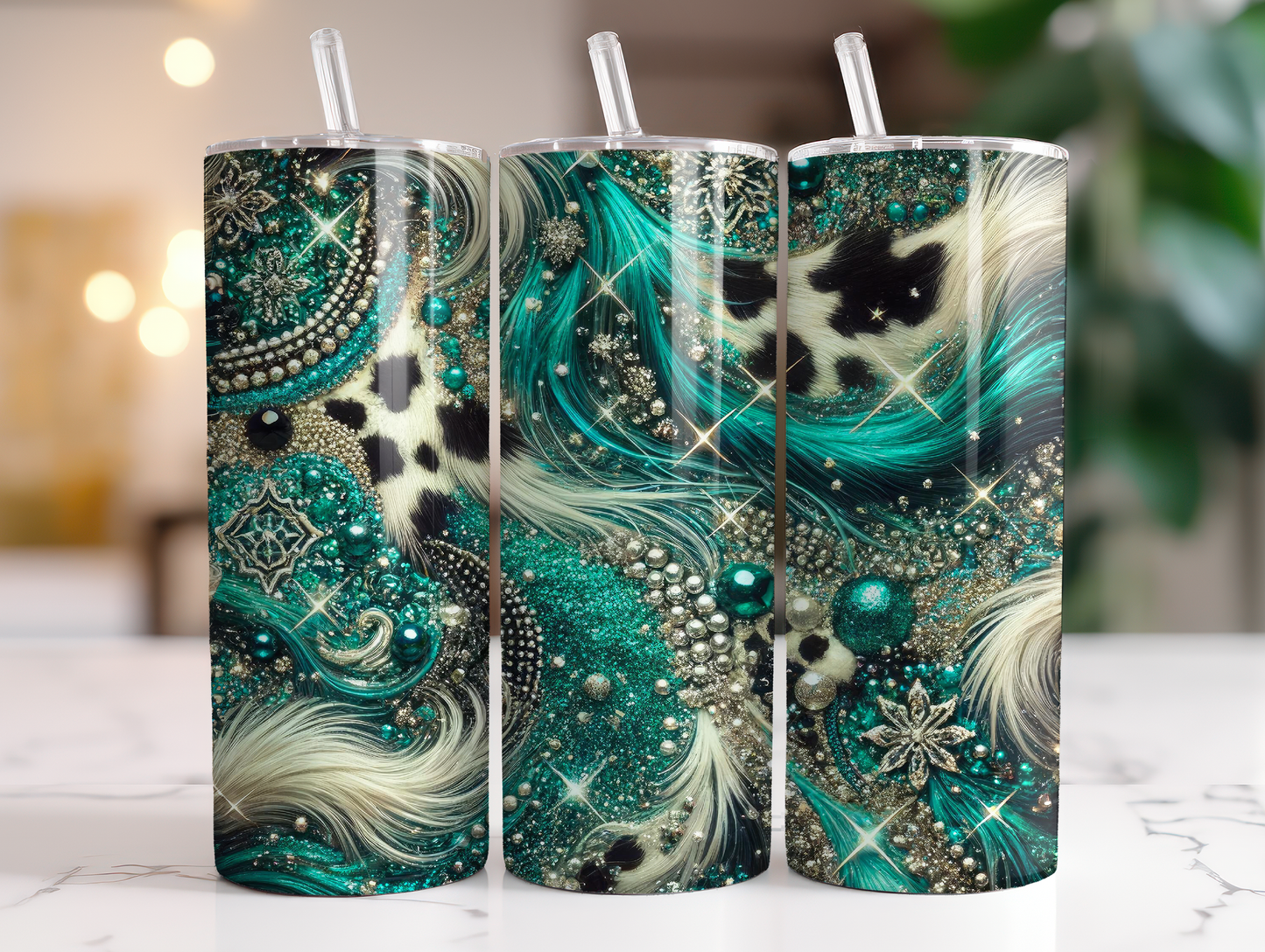 Teal Cow Print Tumblers